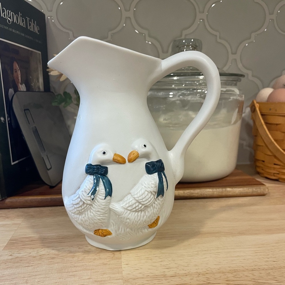 Charming White Ceramic Pitcher with Duck Design